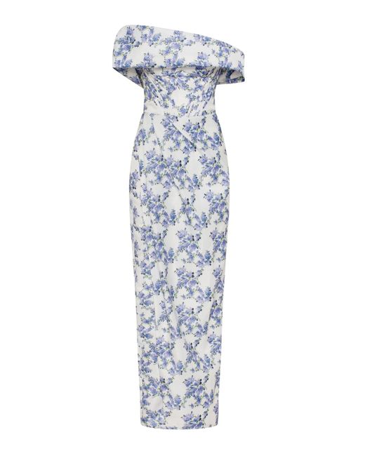 Millà Blue Hydrangea Off-Shoulder Satin Dress