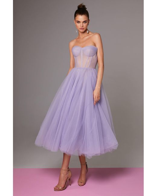 Millà Purple Strapless Puffy Midi Tulle Dress