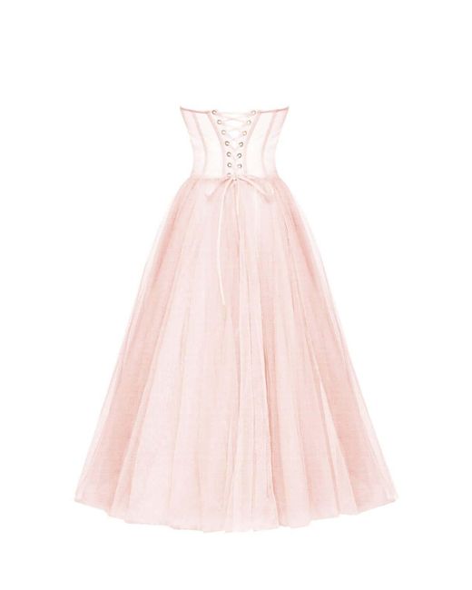 Millà Pink Strapless Puffy Midi Tulle Dress