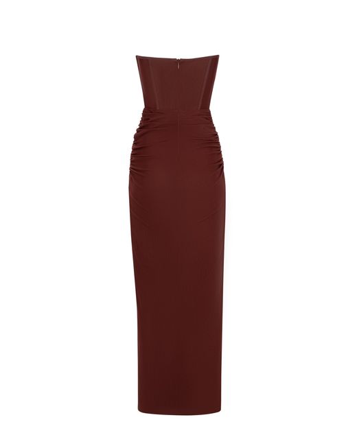 Millà Red Chocolate Off-The-Shoulder Maxi Dress With A Thigh