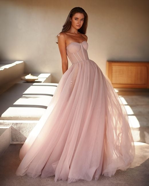 Millà Pink Tulle Maxi Dress With A Corset Bustier