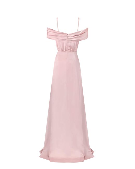 Millà Pink Elegant Off-The-Shoulder Silk Maxi Dres