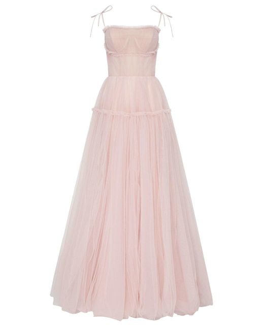 Millà Pink Tie-Straps Tulle Prom Dress