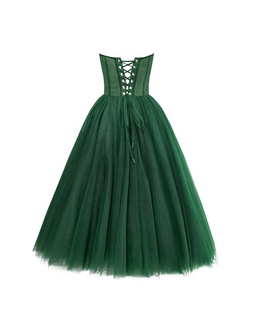 Millà Green Emerald Strapless Puffy Midi Tulle Dress