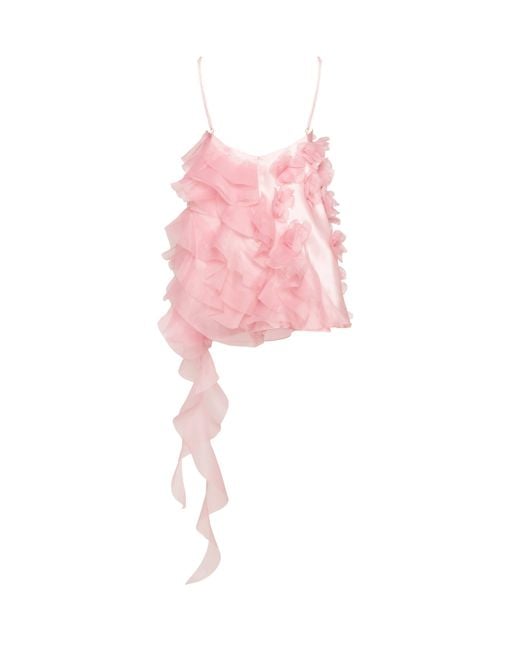 Millà Pink Romantic Ruffled Mini Dress With Rose Appliqu