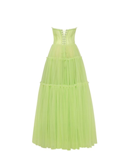 Millà Green Light Tulle Maxi Dress With Ruffled Skirt, G