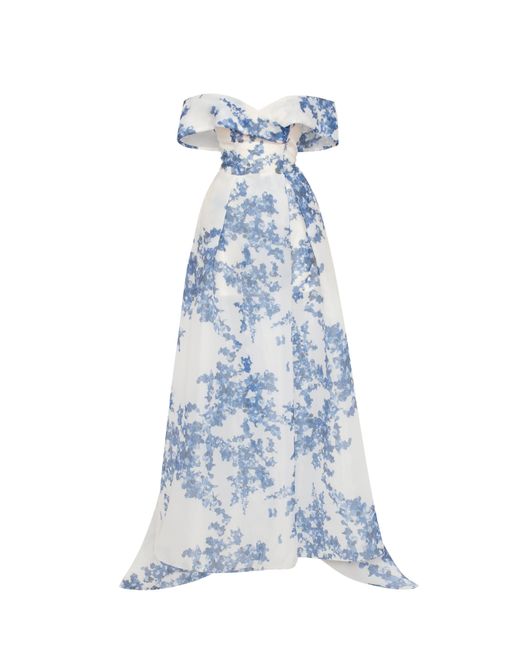 Millà Blue Catchy Off-The-Shoulder Hydrangea Maxi Dress