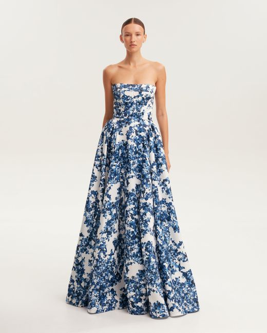 Millà Blue Ravishing Hydrangea Corset Maxi Dress, Garden