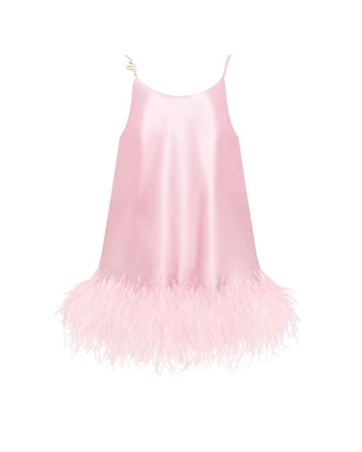 Millà Pink Bohemian Feather-Trimmed Slip Mini Dress, Xo