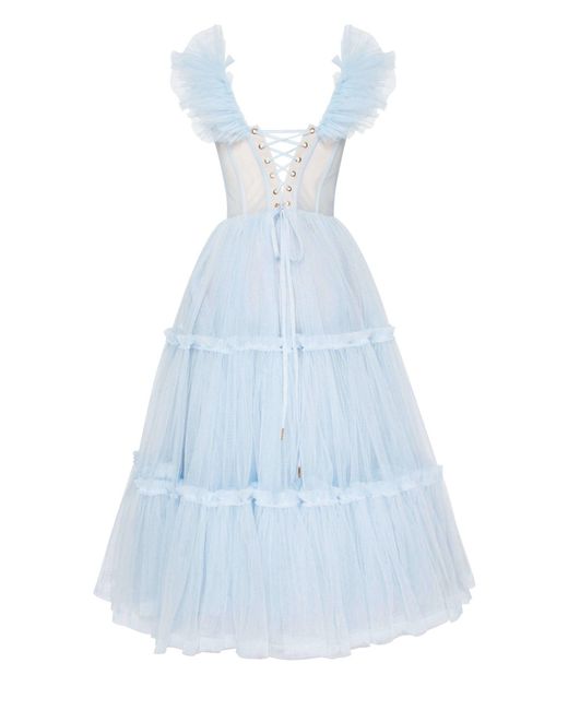 Millà Blue Light Ruffled Tulle Midi Dress