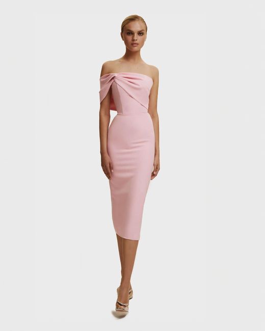 Millà Pink Classy Midi Dress With Open Neckline