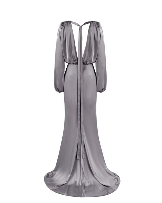 Millà Gray Fancy Silk Maxi Evening Dress