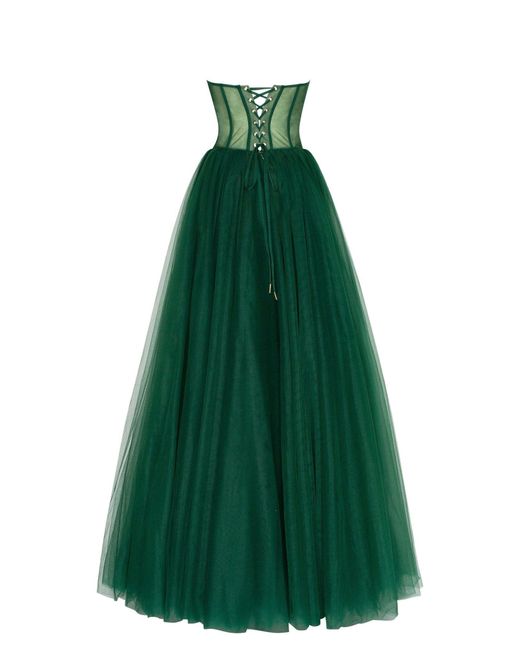 Millà Green Emerald Tulle Maxi Dress With A Corset Busti