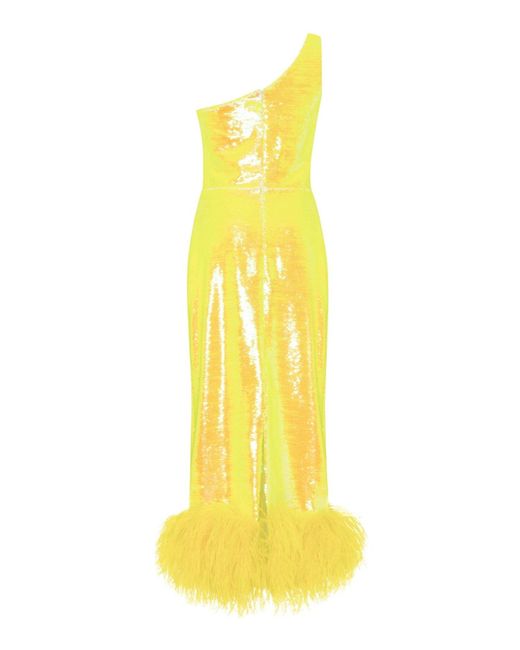 Millà Yellow Vivid One-Shoulder Sparkling Wrapped Midi D