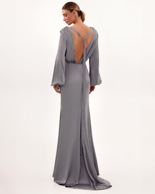 Millà Gray Fancy Silk Maxi Evening Dress