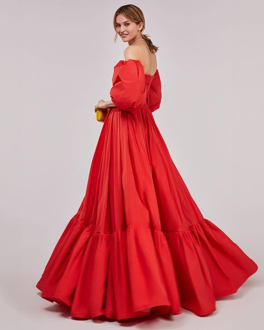 Millà Red Carmen Puffy Dress With Voluminous Off-The-Shoulde