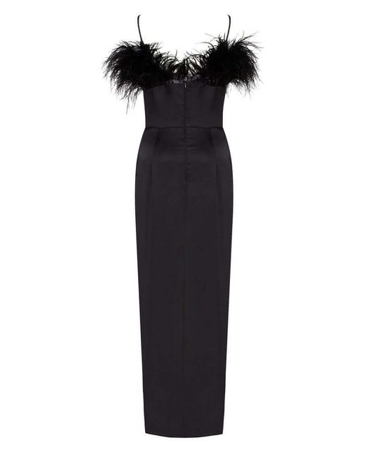 Millà Black Celina Slip Midi Feathered Dress
