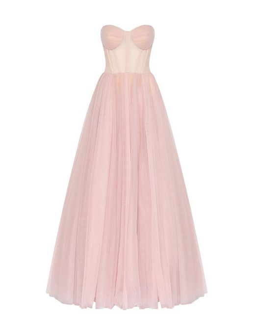 Millà Pink Tulle Maxi Dress With A Corset Bustier