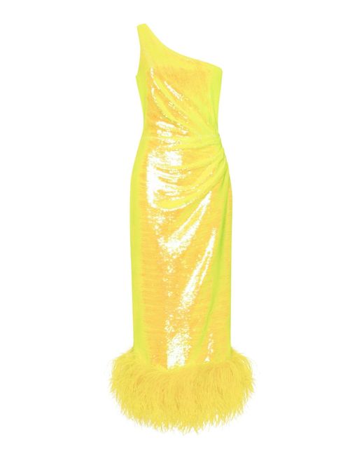 Millà Yellow Vivid One-Shoulder Sparkling Wrapped Midi D
