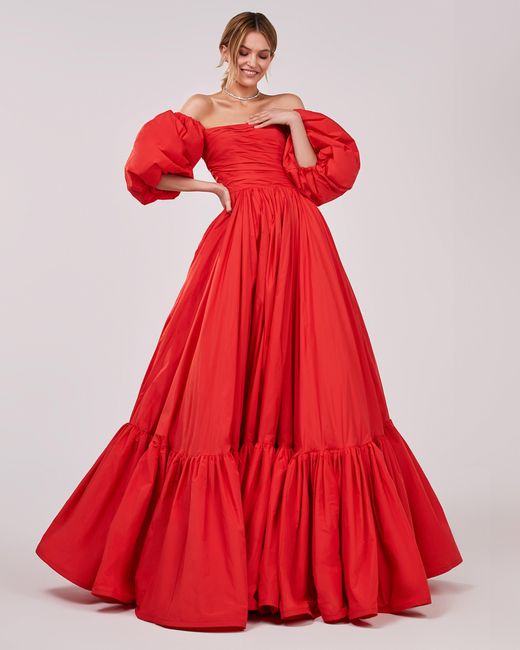 Millà Red Carmen Puffy Dress With Voluminous Off-The-Shoulde