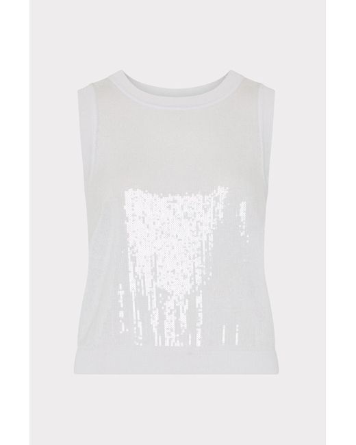 MILLY White Sequin Knit Shell Top