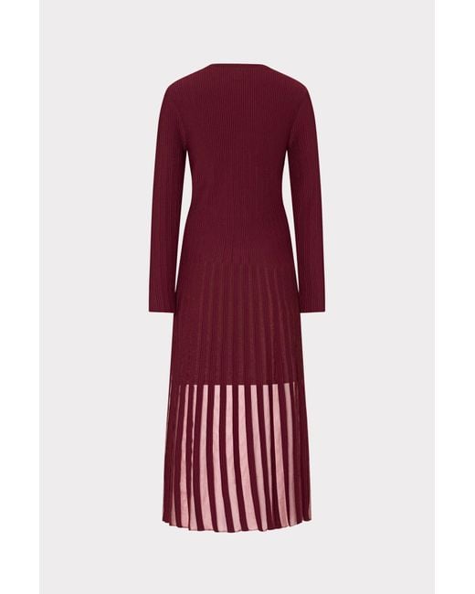 MILLY Sheer Knit Long Sleeve Midi Dress in Red | Lyst