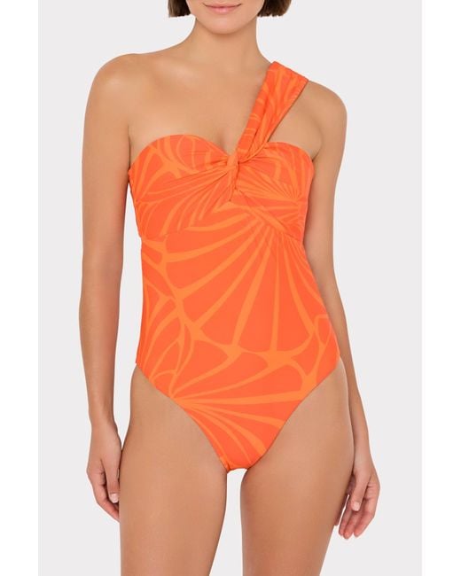 MILLY Orange Betsy Abstract Kai Print Bandeau One Piece