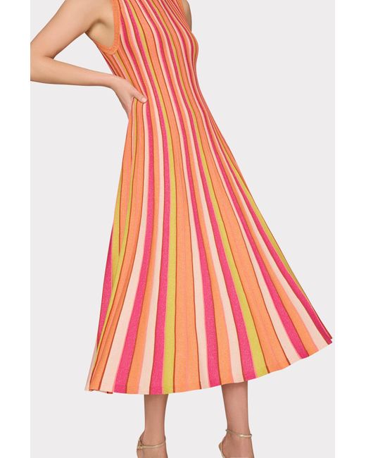 MILLY White Multi Color Stripe Sleeveless Midi Dress