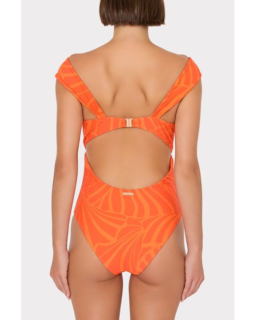 MILLY Orange Betsy Abstract Kai Print Bandeau One Piece