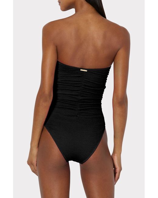 MILLY Black Textured Ruched One Piece