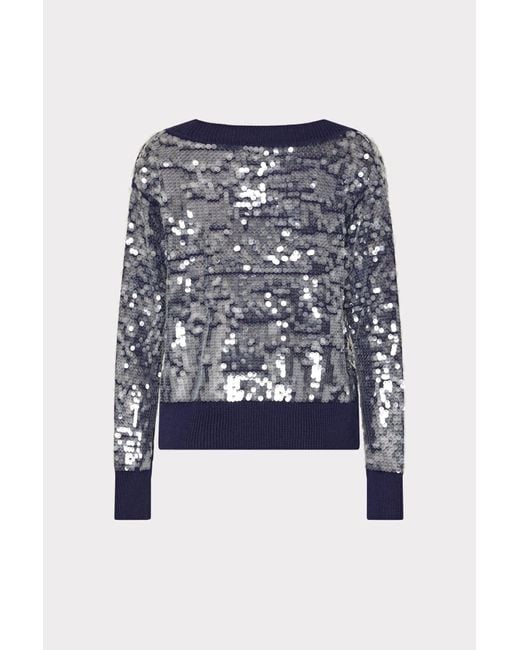 MILLY Blue Ilaria Sequin V-neck Sweater