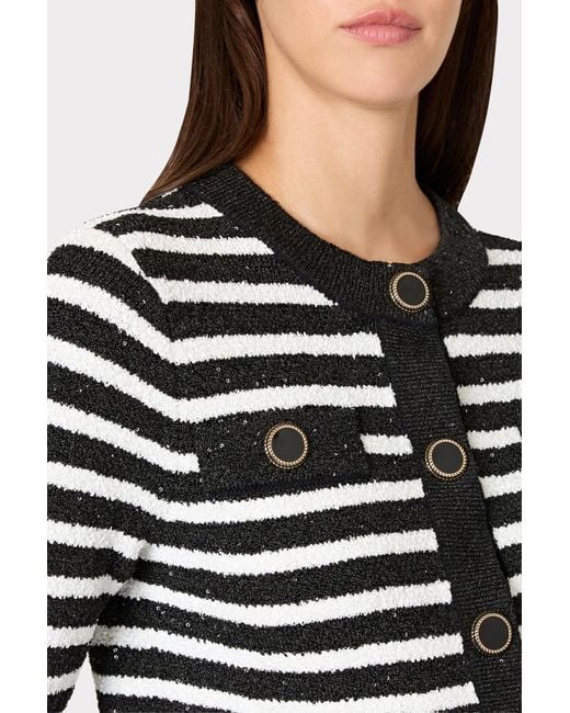 MILLY Black Sequin Striped Cardigan