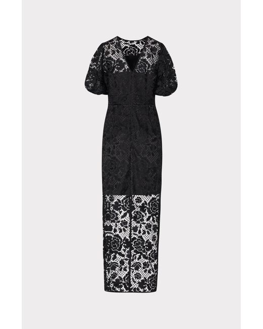 MILLY Black Yasmin Rose Mosaic Maxi Dress
