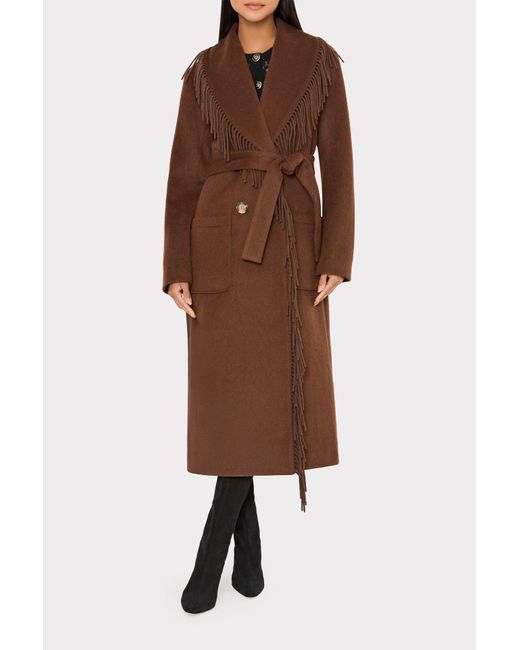 MILLY Brown Wyatt Fringe Wool Overcoat