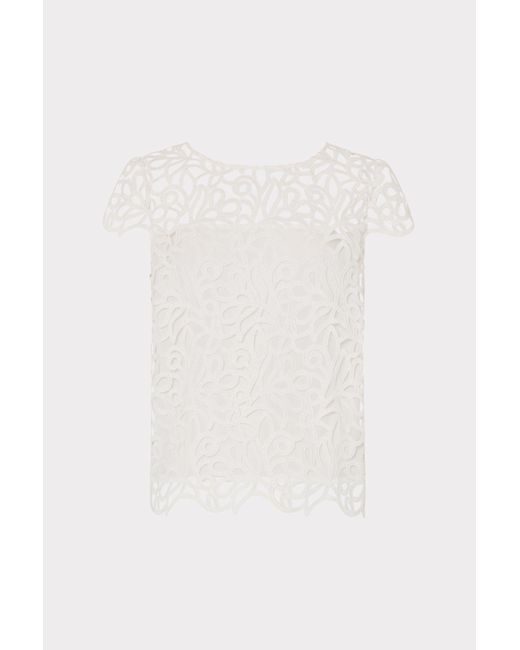 MILLY White Baby Curled Lace Top