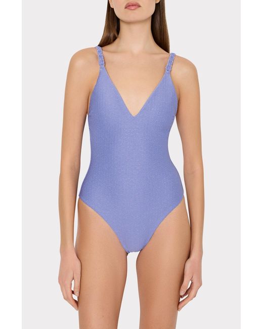 MILLY Purple Shimmer Texture Braided One Piece
