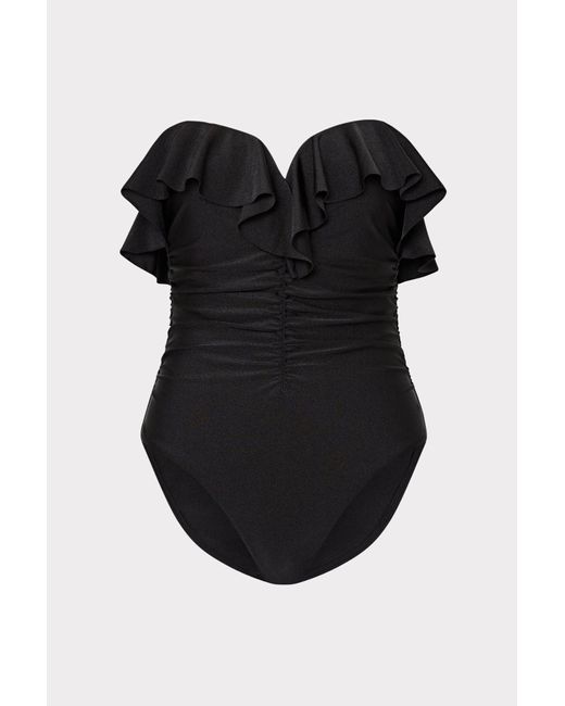 Milly Ruffle MILLY Glossy Strapless Ruffle One Piece in Black | Lyst