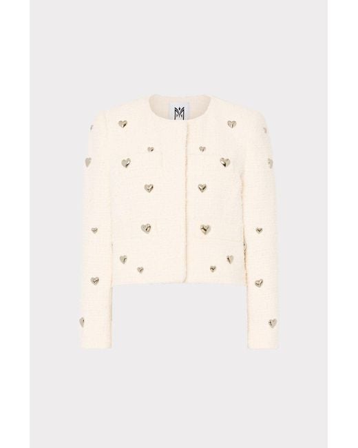 MILLY Natural Phoebe Heart Applique Cardigan Jacket