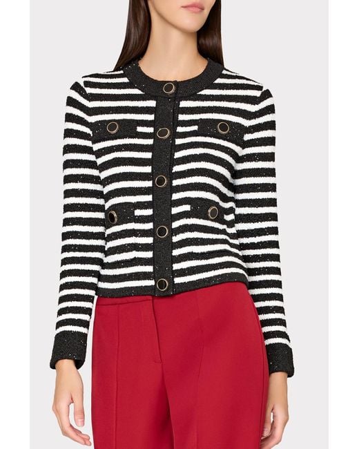 MILLY Black Sequin Striped Cardigan