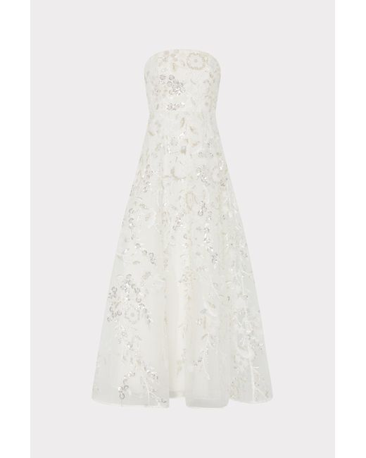 MILLY White Petunia Beaded Dream Sequins Gown