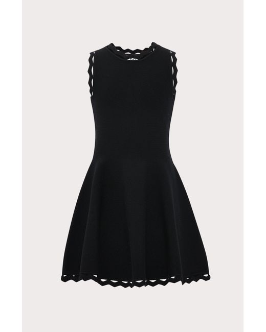 MILLY Synthetic Minis Zig Zag Trim Flare Dress in Black - Lyst