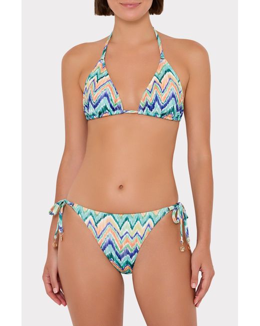 MILLY Blue Tropical Chevron String Bikini Bottom