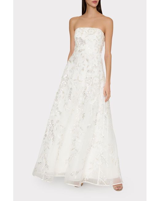 MILLY White Petunia Beaded Dream Sequins Gown
