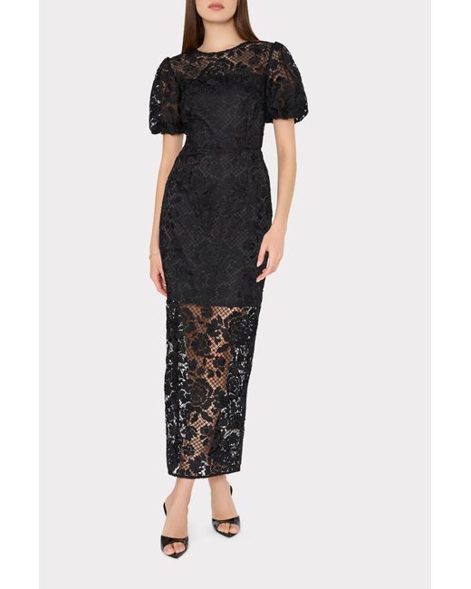 MILLY Black Yasmin Rose Mosaic Maxi Dress