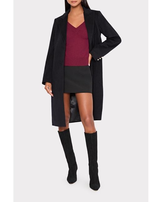 MILLY Black Single Breasted Wool Coat With Pearl Buttons