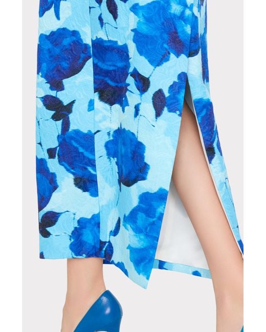 MILLY Blue Orion Blurred Blossom Jacquard Dress