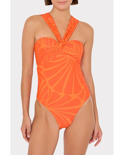 MILLY Orange Betsy Abstract Kai Print Bandeau One Piece