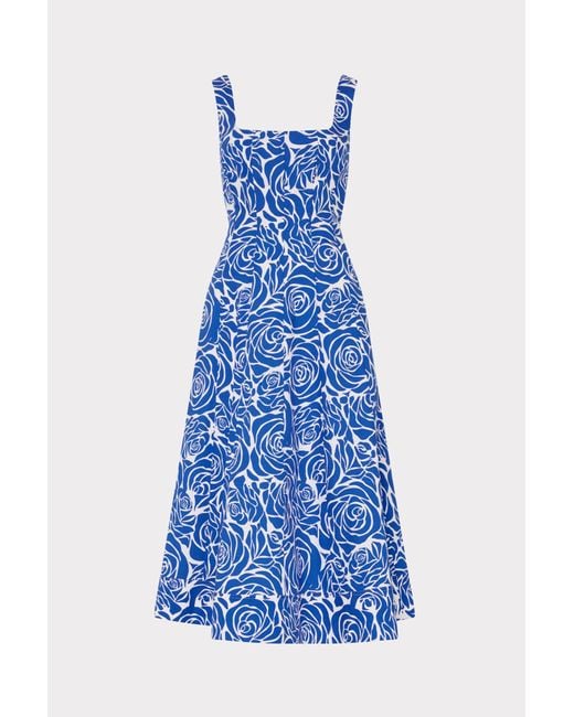 MILLY Nia Blue Rose Poplin Midi Dress