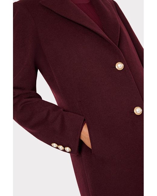 MILLY Purple Single Breasted Wool Coat With Pearl Buttons