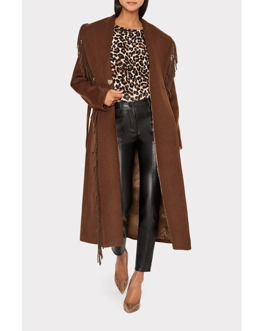 MILLY Brown Wyatt Fringe Wool Overcoat